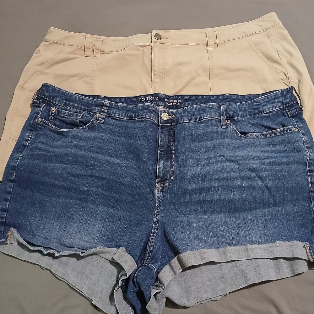 Torrid Jean Cut-Offs 30 AND Lane Bryant Khaki shorts 28-easy care plus size